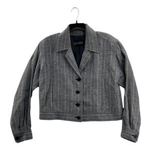 Linda Allard Ellen Tracy Womens Jacket Gray Pinstripe Buttons Cropped 14